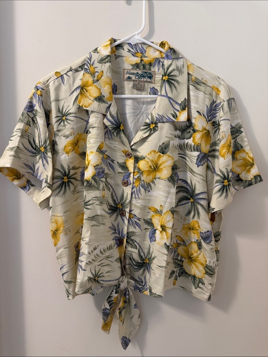 Havana Jack'S Cafe Tops - Havana Jacks Cafe Tropical Tie-Front Hawaiian Shirt - Yellow Floral Hibiscus XL